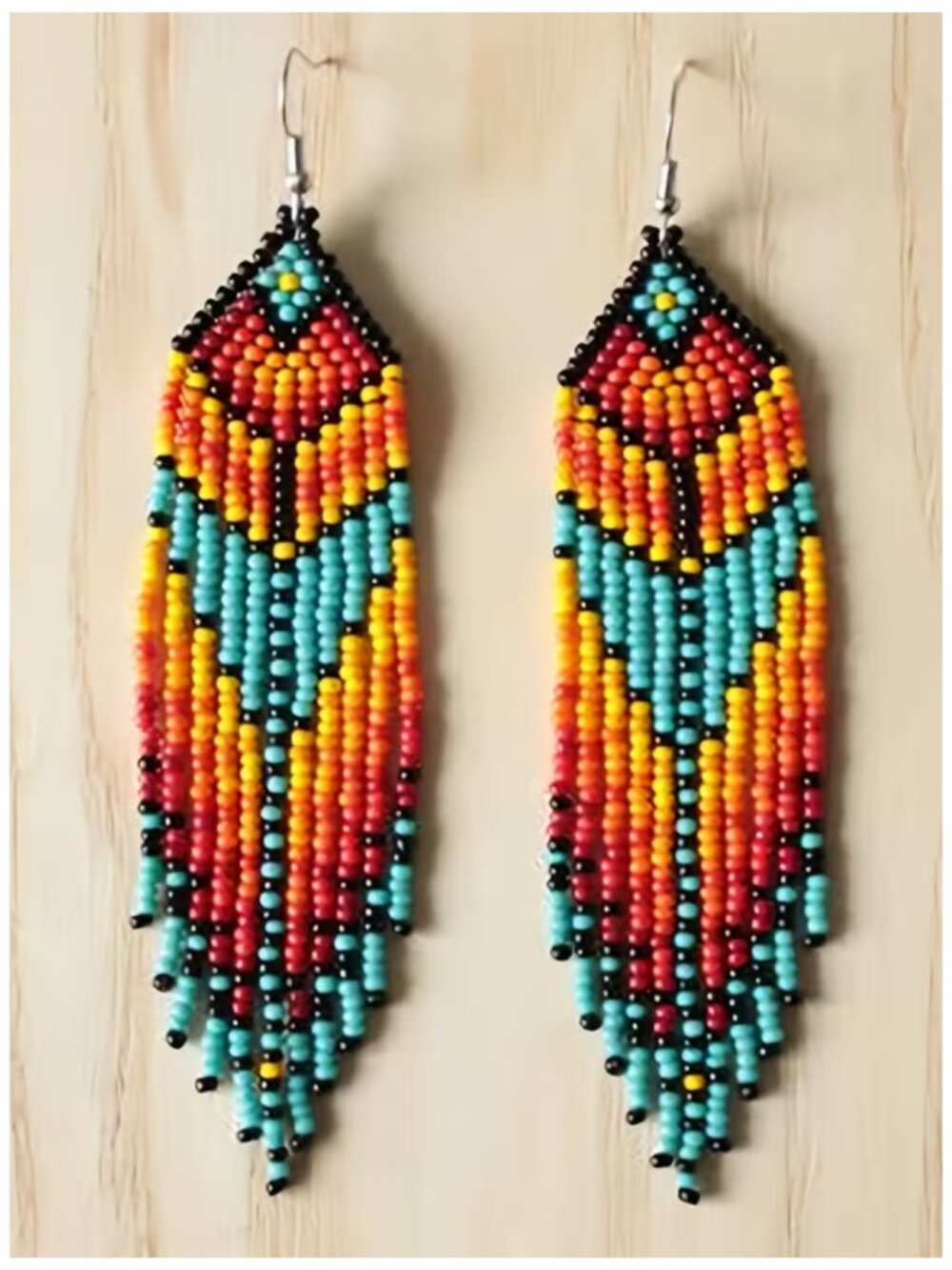 NWT Native American Style Beaded Fringe Earrings Boho Southwest Colorful - Picture 5 of 7